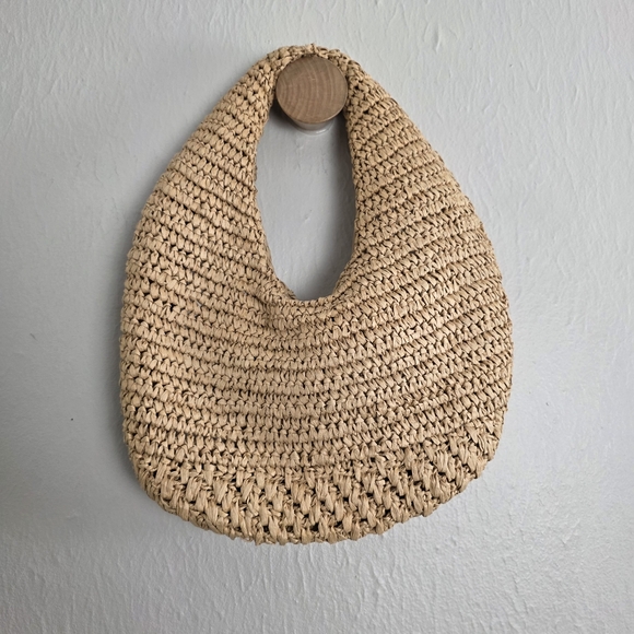 Mango Handbags - MNG By Mango Tan Round Natural Fiber Woven Shoulder Bag